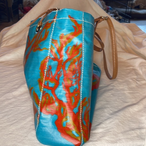 Sakroots Turquoise Orange Brown & Coral Coated canvas Handbag - Picture 7 of 9